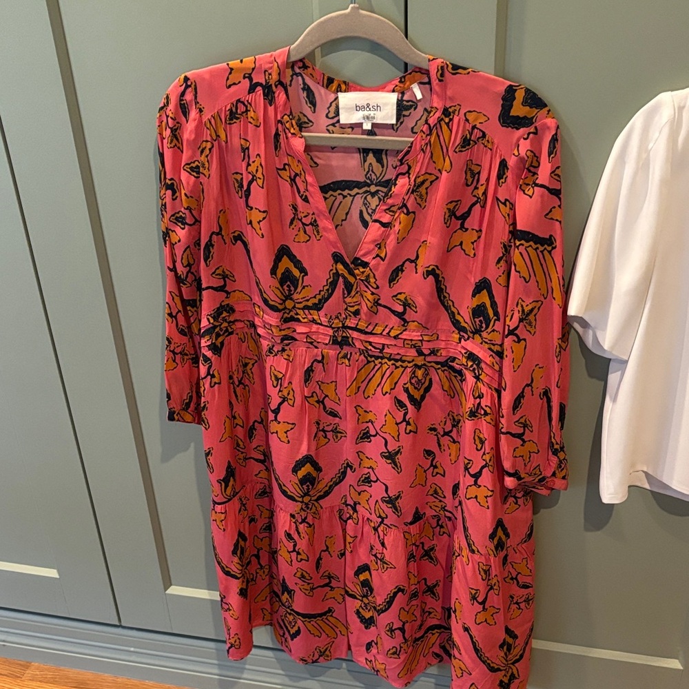 ba&sh Pink Floral-Print V-Neck Long Sleeve Dress